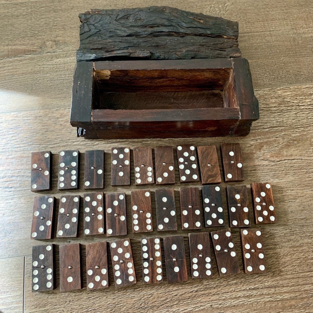 Vintage Wooden Domino Set with Rustic Storage Box